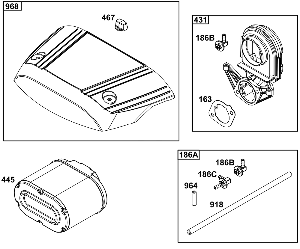 Air Cleaner Group Diagram and Parts List for 44U677-0020-B5 400000 - 699999 Briggs and Stratton Engine